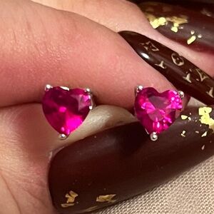 Heart-Shaped 6MM Ruby Red Corundum Sterling Silver Stud Earrings